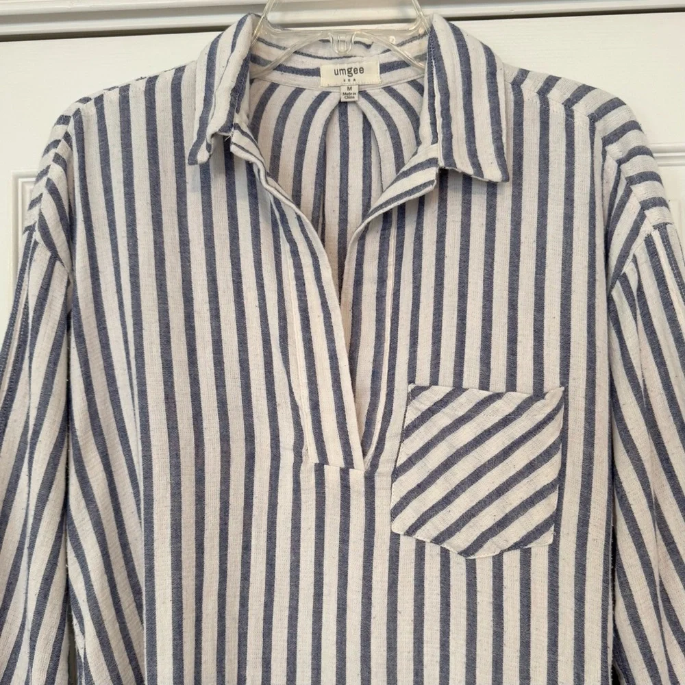 Umgee Blue Striped Tunic Top M - Picture 3 of 12